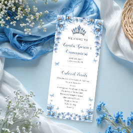 Whimsisk Blommigt Dusty Blue Tiara Quinceañera Program