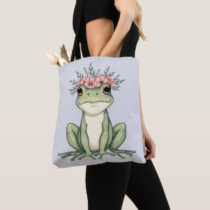 Whimsisk Blommigt Frog Cottagecore Art Tygkasse