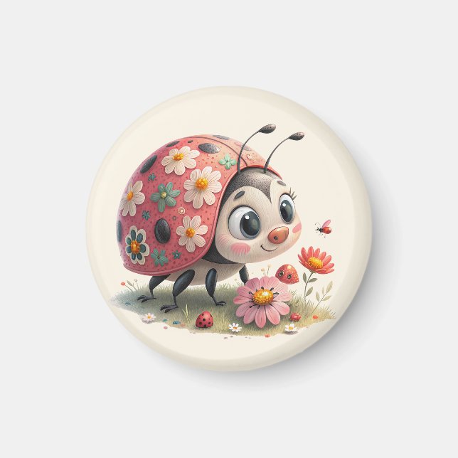 Whimsisk blommigt ladybug magnet (Framsidan)