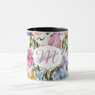 Whimsisk Blommigt och Butterflies Monogram Mugg