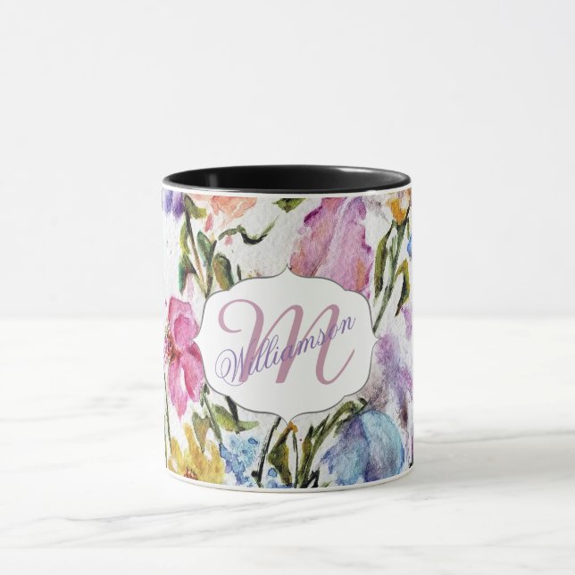 Whimsisk Blommigt och Butterflies Monogram Mugg (Center)