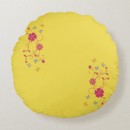 Whimsisk Blommigt och fjäril-accenter på Gulten Rund Kudde