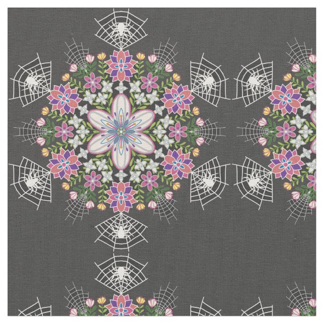 Whimsisk blommigt Spiders mandala-väv Tyg (Närbild)