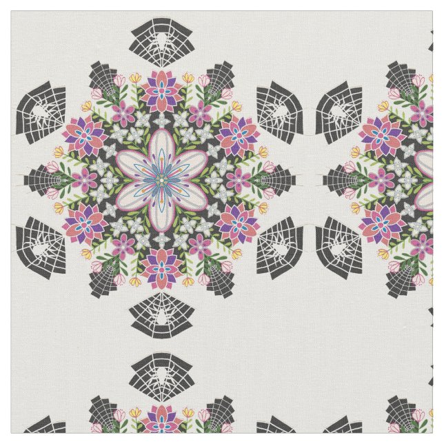 Whimsisk blommigt Spiders mandala-väv Tyg (Närbild)
