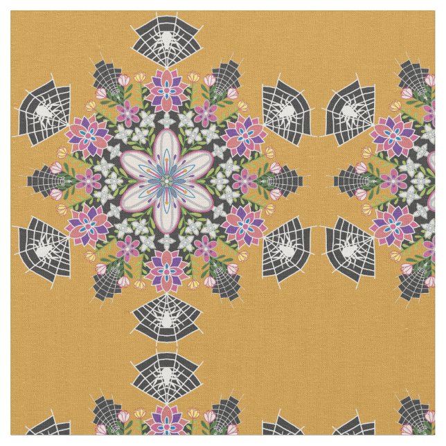 Whimsisk blommigt Spiders mandala-väv Tyg (Närbild)