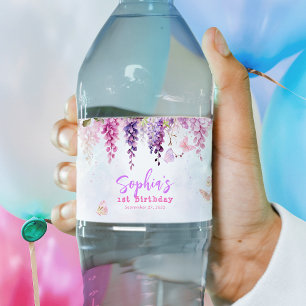 Whimsisk Blommigt Wisteria Butully Barns födelseda Vattenflaskor Etikett