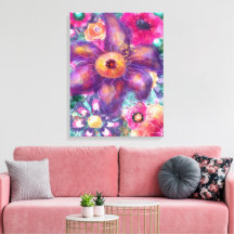 Whimsisk blomsterabstrakt konst teal lila rosa