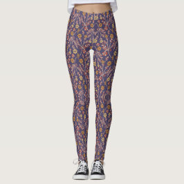 Whimsisk blomsterdesign med vinrankor på lila bakg leggings