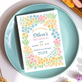 Whimsisk blomsterfirande födelsedagsfest inbjudningar