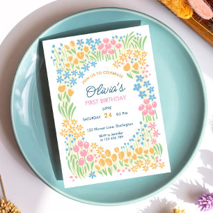 Whimsisk blomsterfirande födelsedagsfest inbjudningar