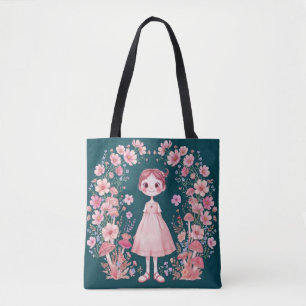 Whimsisk blomsterkrans Mörk Teal Shopper Tygkasse