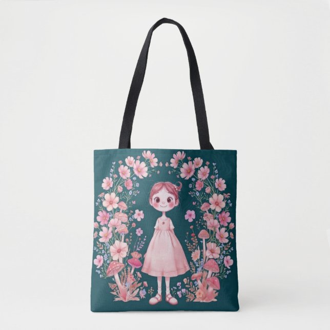 Whimsisk blomsterkrans Mörk Teal Shopper Tygkasse (Framsida)