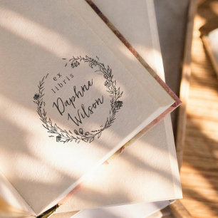 Whimsisk blomsterram kalligrafi Ex Libris Bok Självfärgande Stämpel