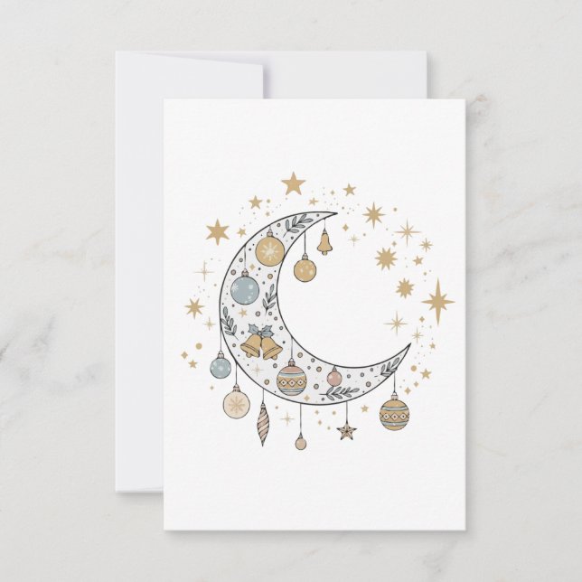 Whimsisk Boho Celestial Jul Måne & Stjärnor Tack Kort (Framsida)