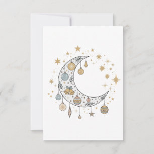 Whimsisk Boho Celestial Jul Måne & Stjärnor Tack Kort