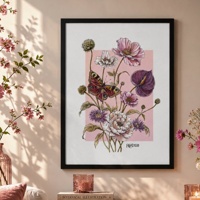 Whimsisk botanisk fjärilblommig konst  poster (Skapare uppladdad)