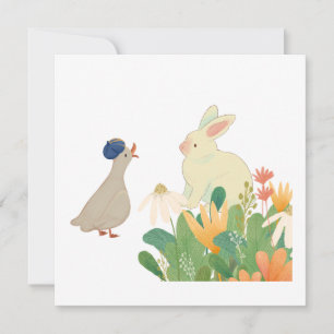 Whimsisk Bunny & Bird in Bloom - Cute Vår Fore Inbjudningar
