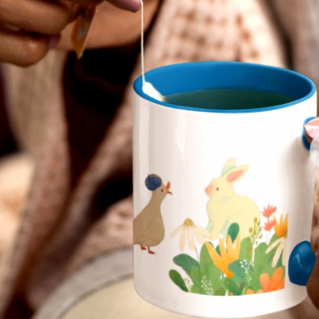 Whimsisk Bunny & Bird in Bloom - Cute Vår Fore Jumbo Mugg (Skapare uppladdad)