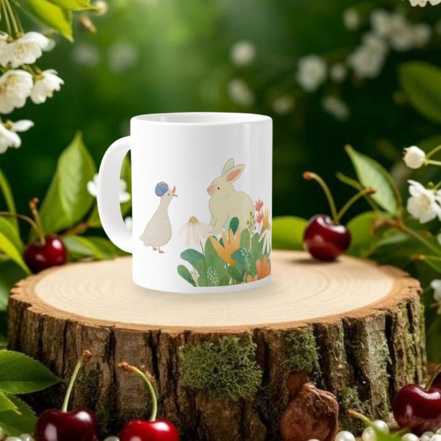 Whimsisk Bunny & Bird in Bloom - Cute Vår Fore Jumbo Mugg (Skapare uppladdad)