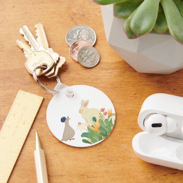 Whimsisk Bunny & Bird in Bloom - Cute Vår Fore Nyckelring (Skrivbord)