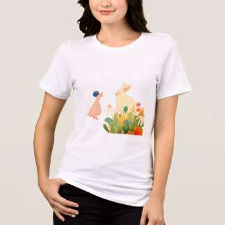 Whimsisk Bunny & Bird in Bloom - Cute Vår Fore T Shirt
