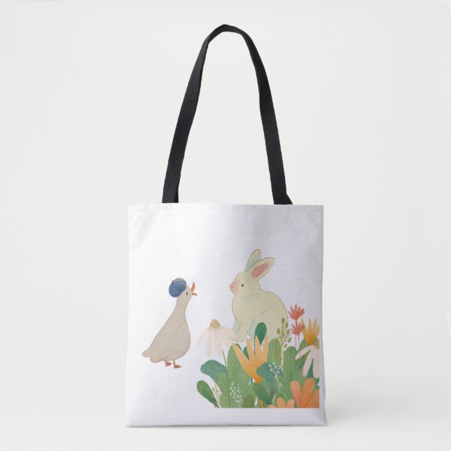 Whimsisk Bunny & Bird in Bloom - Cute Vår Fore Tygkasse (Framsida)