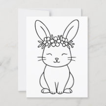 Whimsisk Bunny med Blommigt Krona Line Art