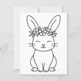 Whimsisk Bunny med Blommigt Krona Line Art Vykort