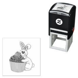 Whimsisk Bunny med Bow & Strawberry Cuppie Självfärgande Stämpel