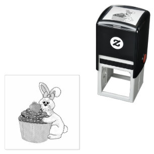 Whimsisk Bunny med Bow & Strawberry Cuppie Självfärgande Stämpel