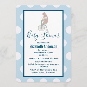 Whimsisk Bunny och Bear Riding a Bike Baby Shower Inbjudningar