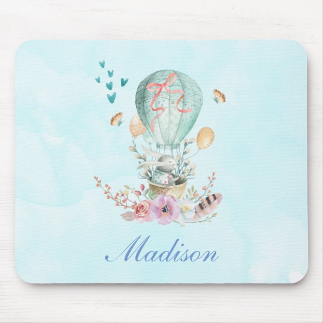 Whimsisk Bunny Riding i en Luftballong Musmatta (Framsidan)