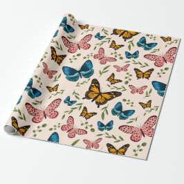 Whimsisk Butterfly Mönster med Grönt Löv Presentpapper
