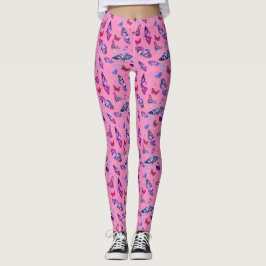Whimsisk Butterfly Print Rosa Lila Blue Leggings
