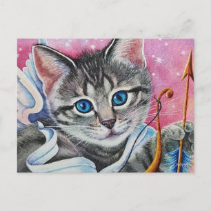 Whimsisk Cupid Tabby Kattunge Watercolor Art Vykort