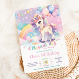 Whimsisk Cute Rainbow Unicorn Magic Birthday Inbjudningar