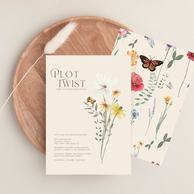 Whimsisk Daisy Plot Twist Bröllop spara datum Datumet (Whimsical Daisy Plot Twist Wedding Save The Date)