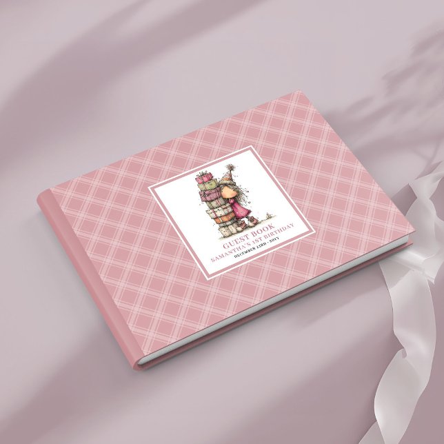 Whimsisk dammig rosa flicka 10-års födelsedagsfest gästböcker (Whimsical dusty pink girl 10th birthday party book)