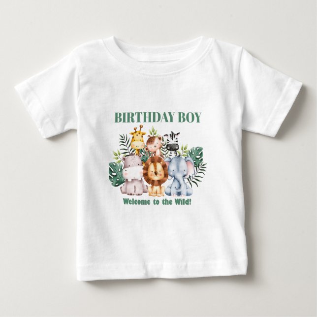 Whimsisk Djungelsafari Djur Födelsedag T Shirt (Framsida)