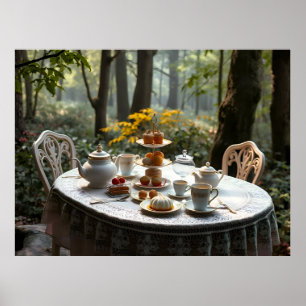 Whimsisk eftermiddagsinstallation av tea i mystisk poster