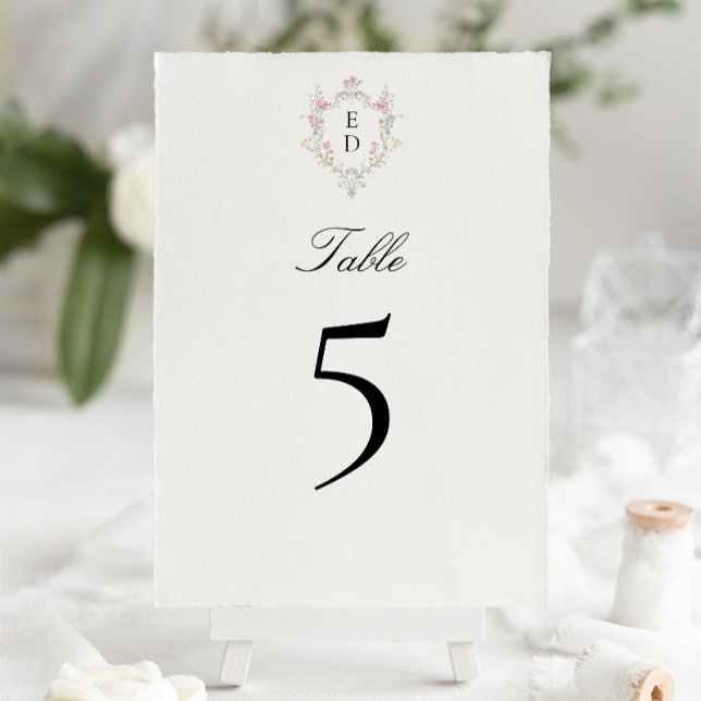 Whimsisk Elegant Rokoko Blommig Vapen Monogram Bordsnummer (Skapare uppladdad)