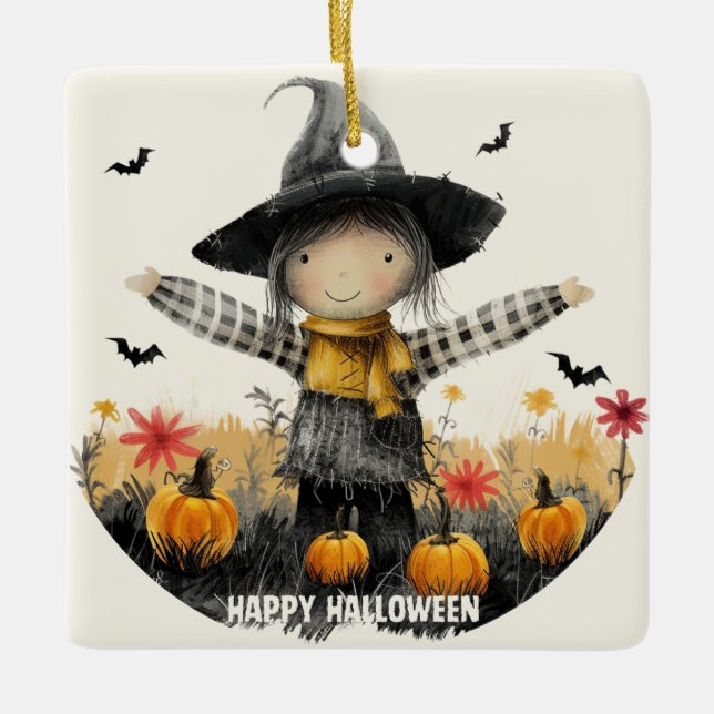 Whimsisk Fågelskrämma Halloween Ceramic Ornament (Framsida)