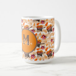 Whimsisk fallande hjulbarrows Mönster Monogram Kaffemugg