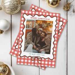 Whimsisk familjefoto collage Gingham jul Julkort