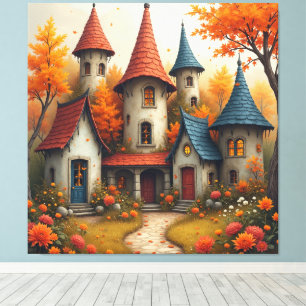 Whimsisk fantasistuga höstdekoration canvastryck