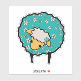 Whimsisk får med blå ull och blommig mönster klistermärken