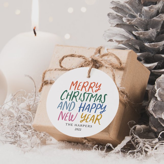 Whimsisk färgfull God jul Gott nytt år Gåvor Etiketter (Skapare uppladdad)