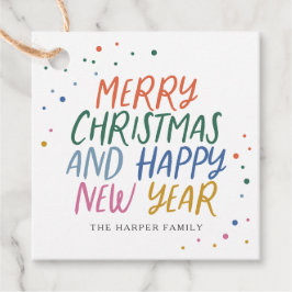 Whimsisk färgfull God jul Gott nytt år Gåvor Etiketter