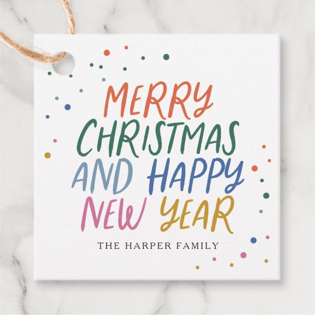 Whimsisk färgfull God jul Gott nytt år Gåvor Etiketter (Framsida)