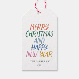 Whimsisk färgfull God jul Gott nytt år Presentetikett